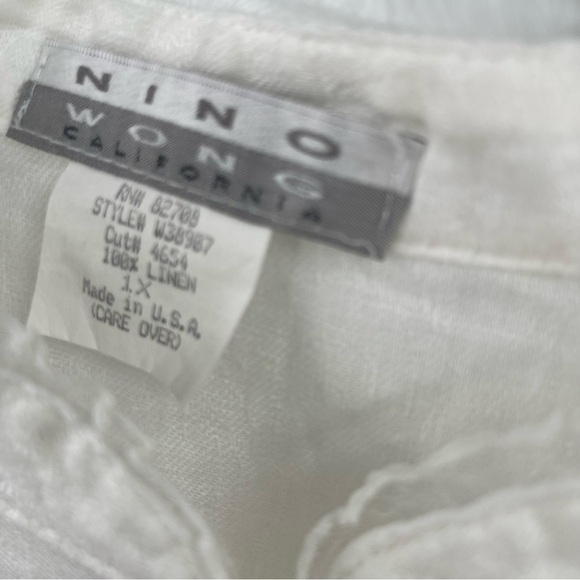 Nino Wong California Womens Size 1X Vintage Linen Button Up Top White Floral - Picture 6 of 10